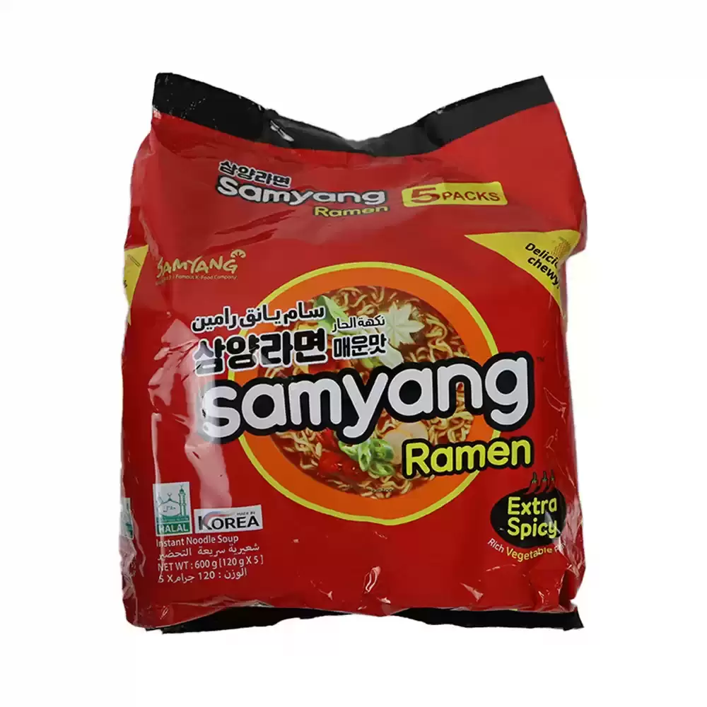 Samyang Ramen Instant Korean Noodles Extra Spicy With Rich Vegetable Flavor- 5X120gms
