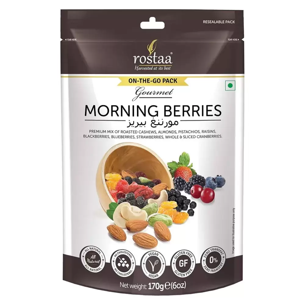 Rostaa Gourmet Morning Berries Premium Mix Of Roasted Nuts And Dry Fruits- 170gms