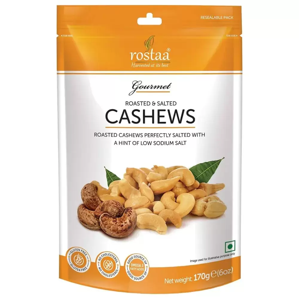 Rostaa Gourmet Roasted And Salted Cashew Perfectly Salted With Low Sodium Salt- 170gms