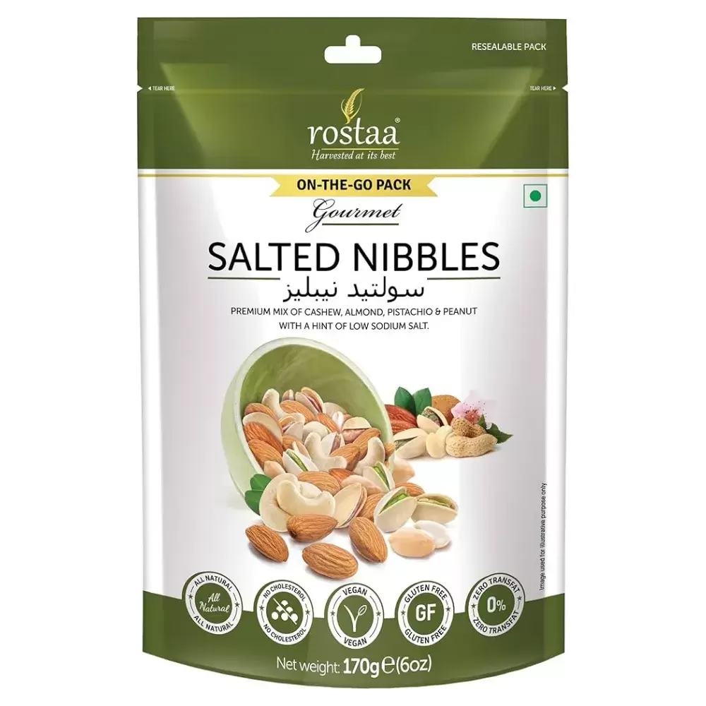 Rostaa Gourmet Salted Nibbles Premium Mix Of Nuts With Low Sodium Salt- 170gms