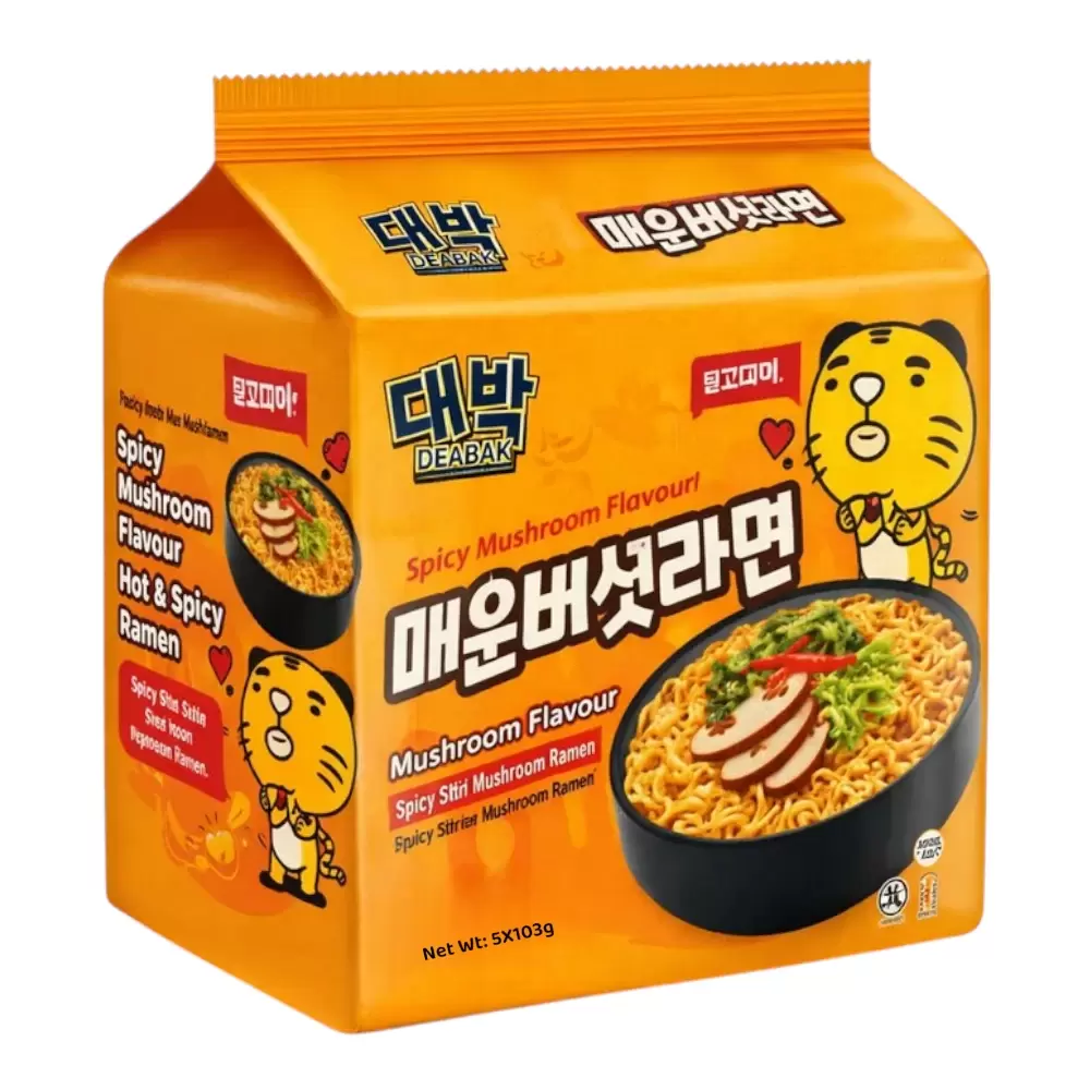 Daebak Spicy Mushroom Flavor Hot And Spicy Ramen Instant Noodles- 5X103gms