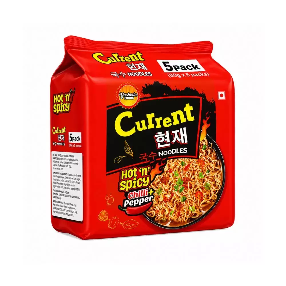 Current Hot n Spicy Instant Noodles With Chilli and Pepper- 5X100gms