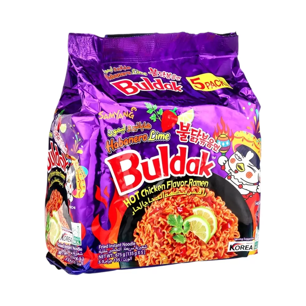 Samyang Buldak Habanero Lime Hot Chicken Flavor Ramen Fried Instant Noodles- 5X135gms