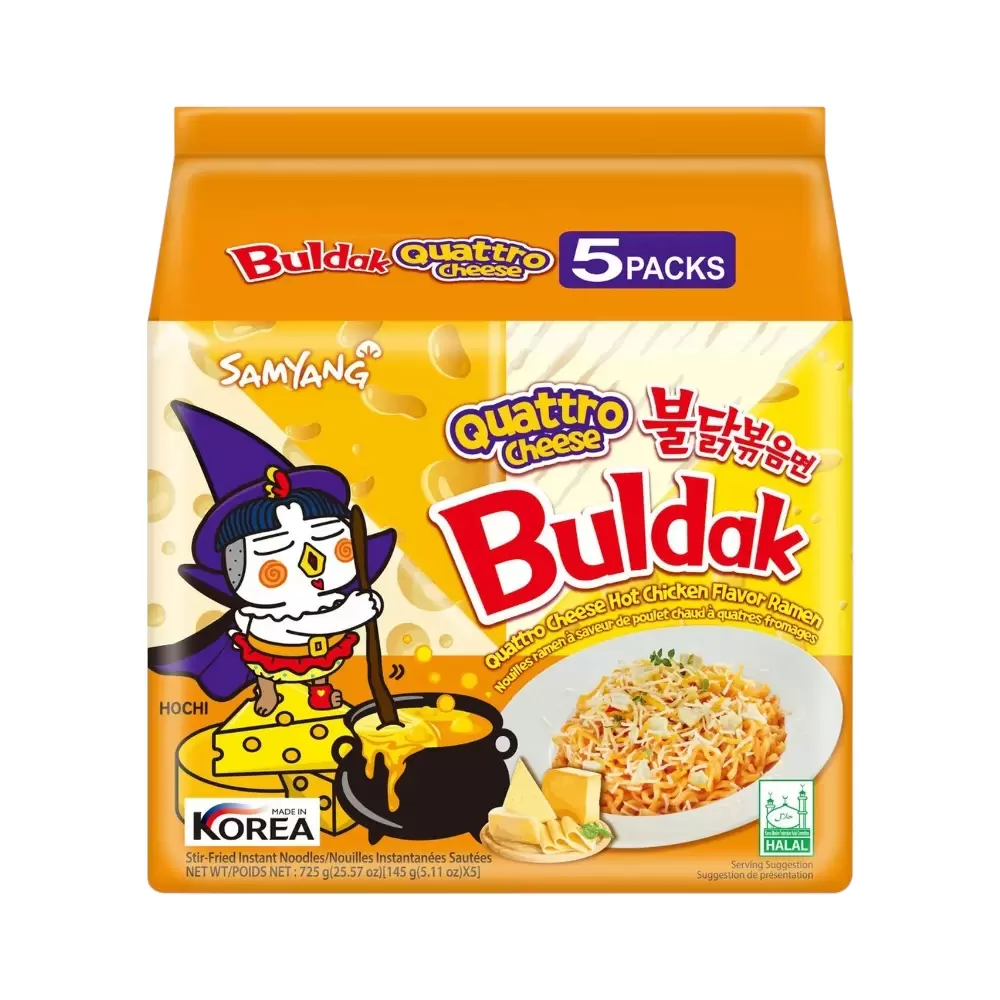 Samyang Buldak Quattro Cheese Hot Chicken Flavor Ramen Stir Fried Instant Noodles- 5X145gms