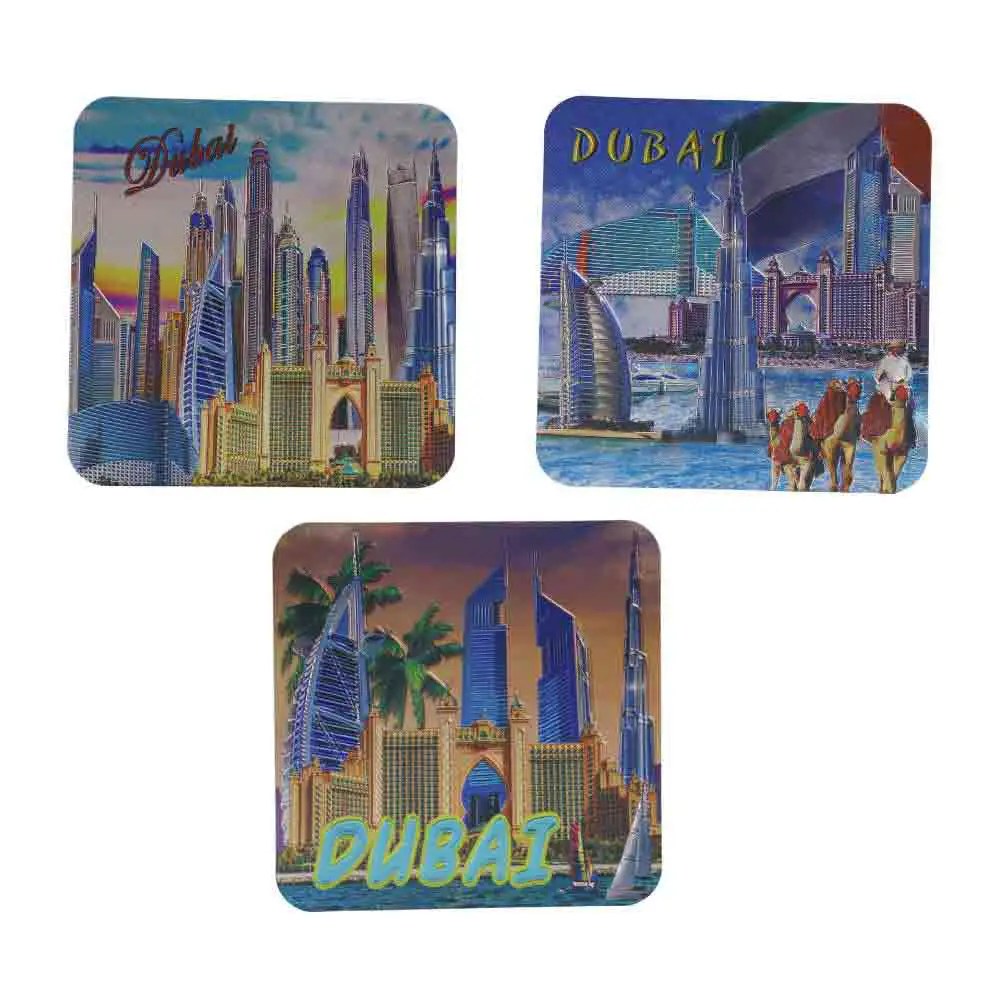Dubai Design Table Coaster, Tea Coaster Of Dubai Landmark In Multi-Color- Pack of 3 Pieces