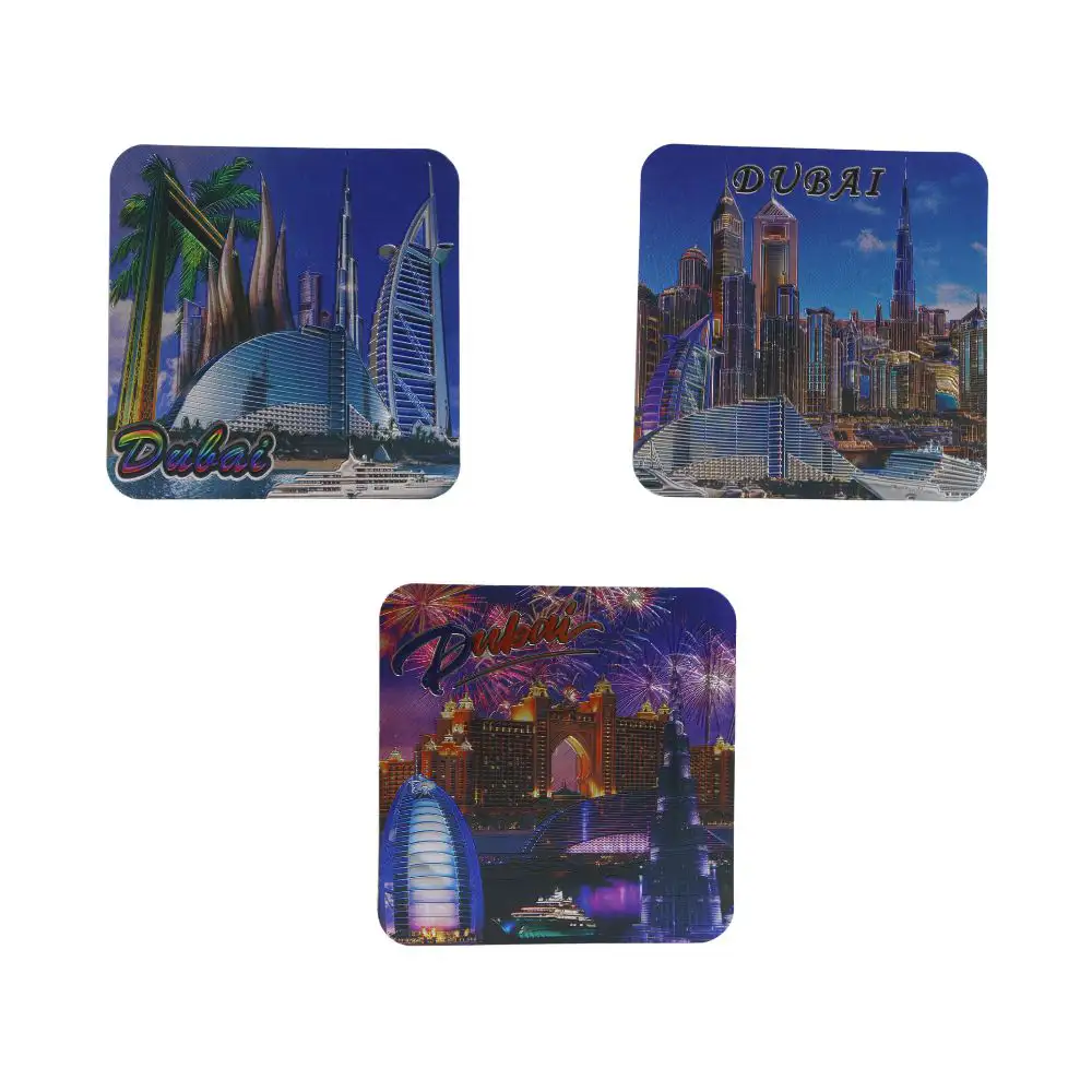 Dubai Design Table Coaster, Tea Coaster Of Dubai Landmark In Assorted Color- Pack of 3 Pieces