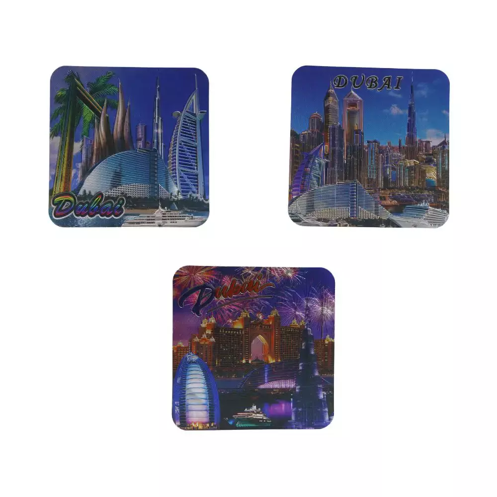 Dubai Design Table Coaster, Tea Coaster Of Dubai Landmark In Assorted Color- Pack of 3 Pieces