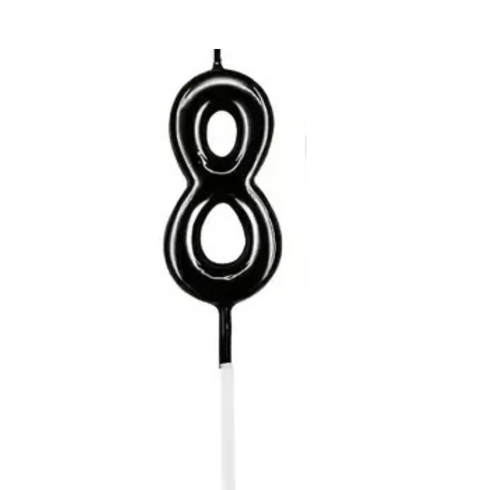 Party Time Candles Black Number Eight (8) Shaped Candle 4X7.5cm For Birthday Cake