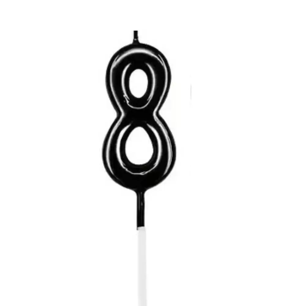 Party Time Candles Black Number Eight (8) Shaped Candle 4X7.5cm For Birthday Cake