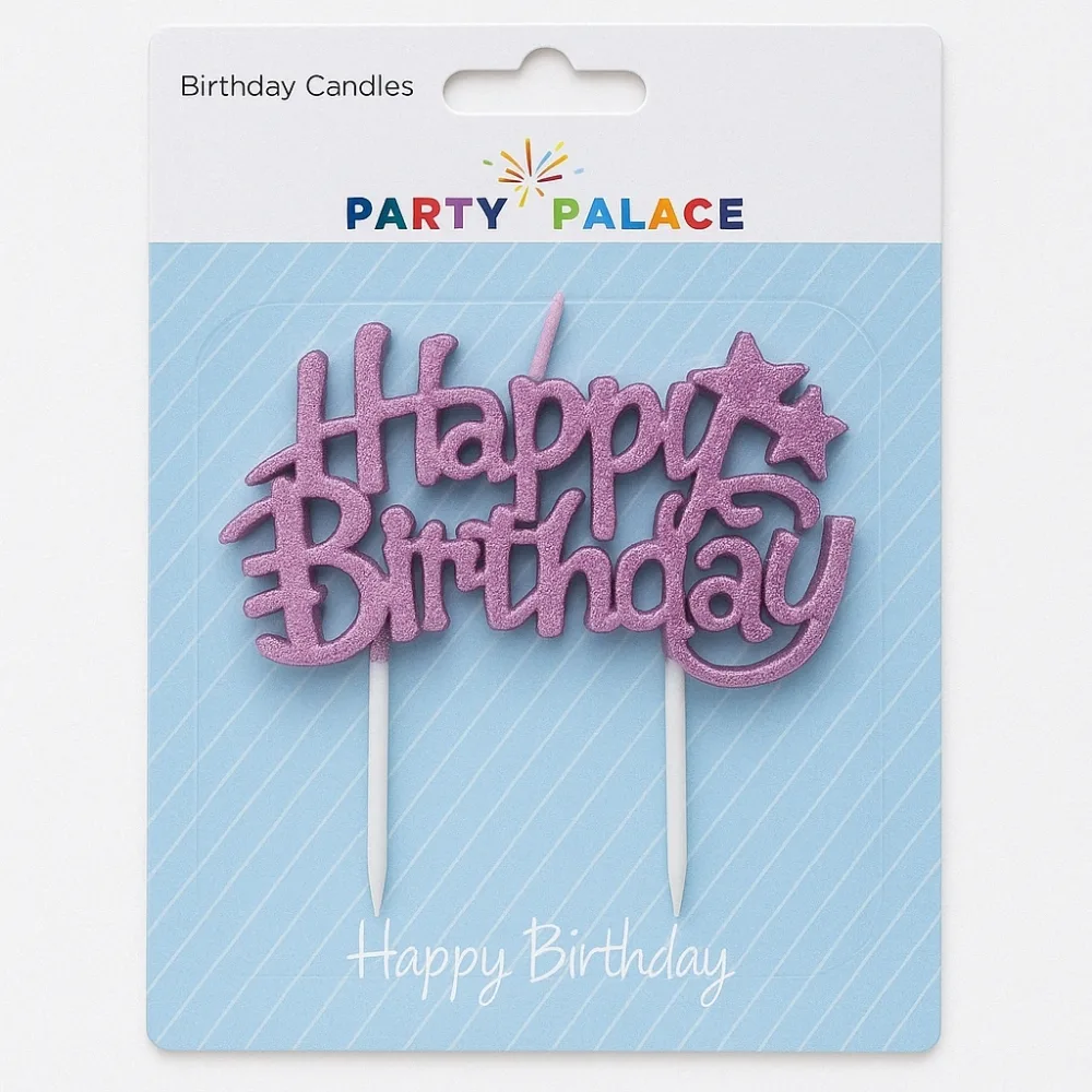 Party Palace Happy Birthday Themed Birthday Candle Cake Topper With Two Stand- Pink