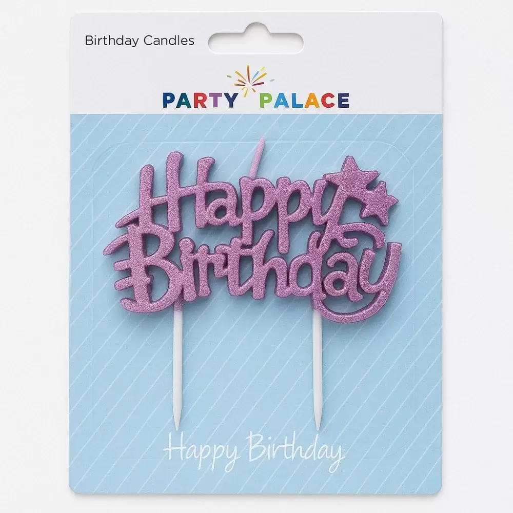 Party Palace Happy Birthday Themed Birthday Candle Cake Topper With Two Stand- Pink