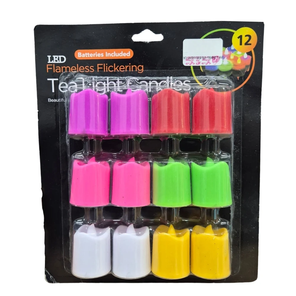 Battery Operated Smokeless And Flameless Flickering Round Led Candles 12pcs- Multi-Color