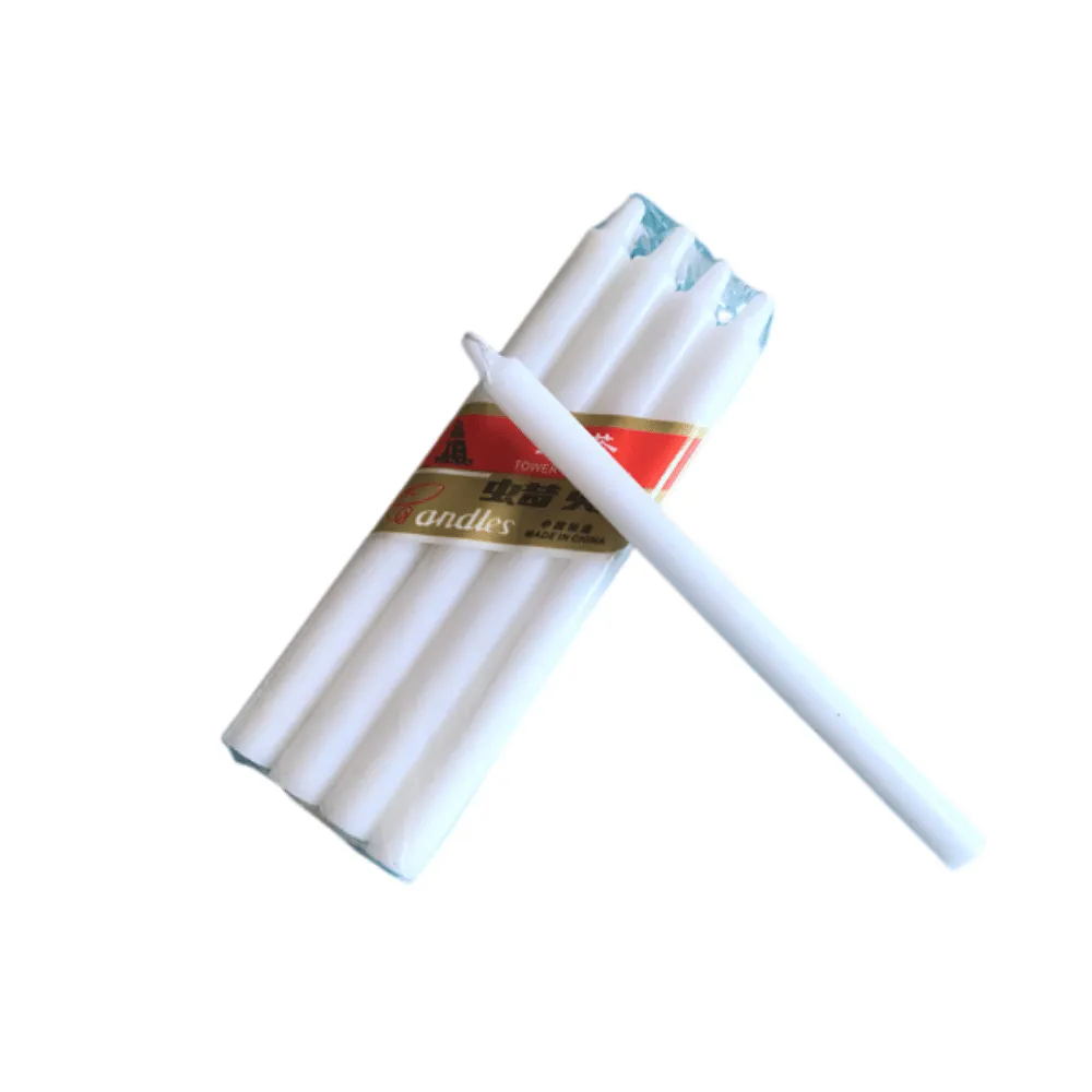 White Unscented Long Pillar Wax Candle Set- 8pcs