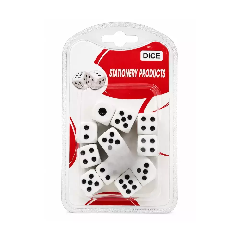 Six Sided White Gaming Dice For Board Games And Card Games- 12pcs