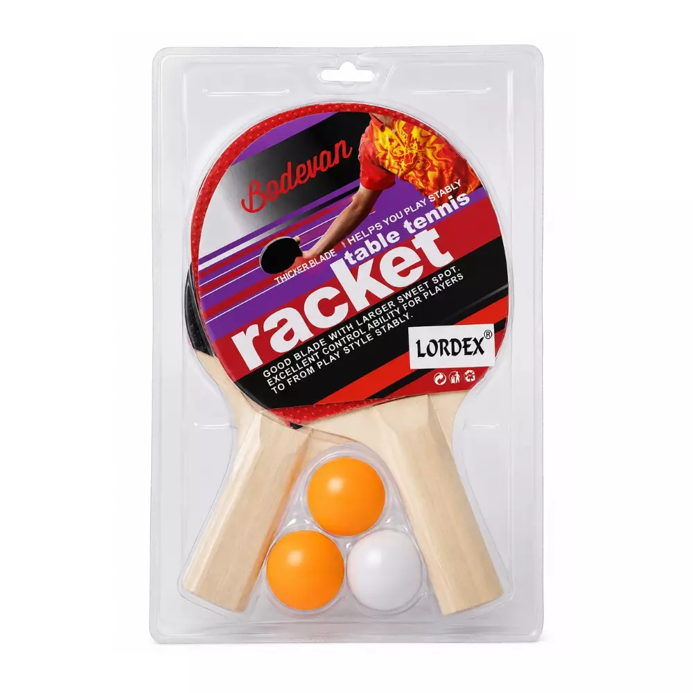 Lordex Wooden Table Tennis Racket Set With 3 Ball And 2 Bats
