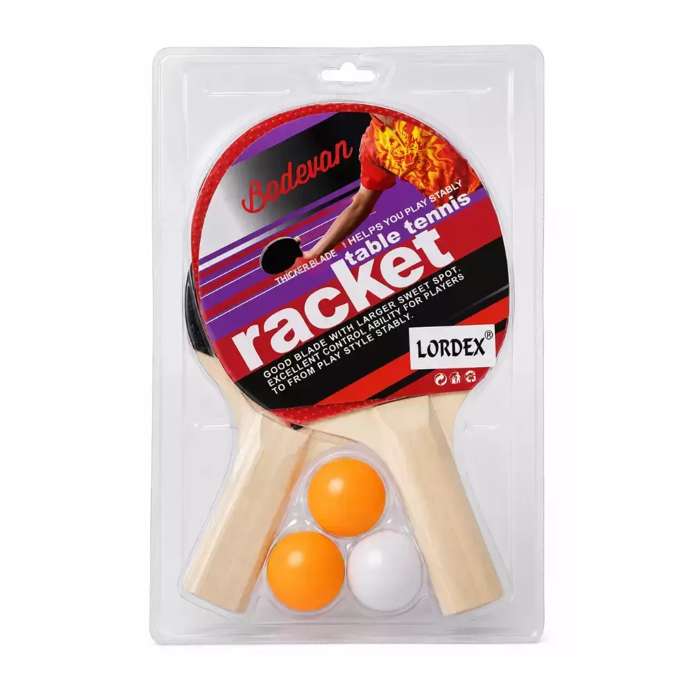 Lordex Wooden Table Tennis Racket Set With 3 Ball And 2 Bats