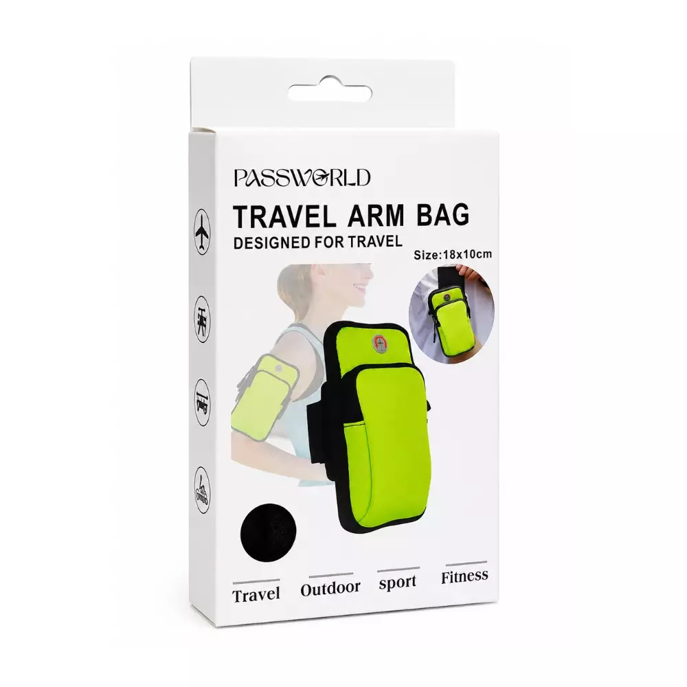 Passworld Travel Arm Bag For Fitness and Outdoor Activities With Adjustable Strap- Green
