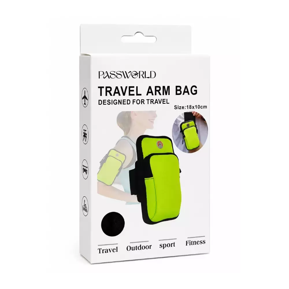 Passworld Travel Arm Bag For Fitness and Outdoor Activities With Adjustable Strap- Green