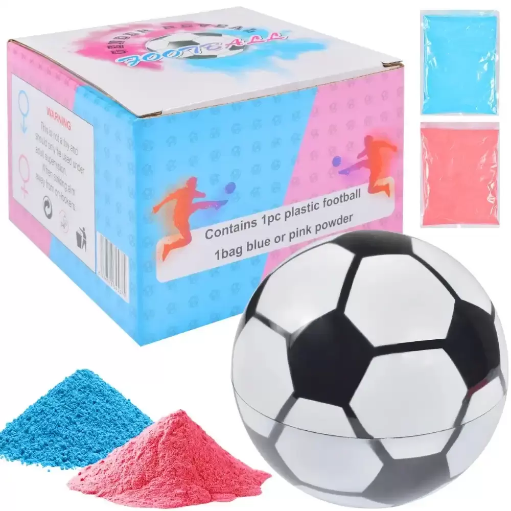 Girl Boy Gender Reveal Plastic Soccer Football With Pink or Blue Color Powder Bag