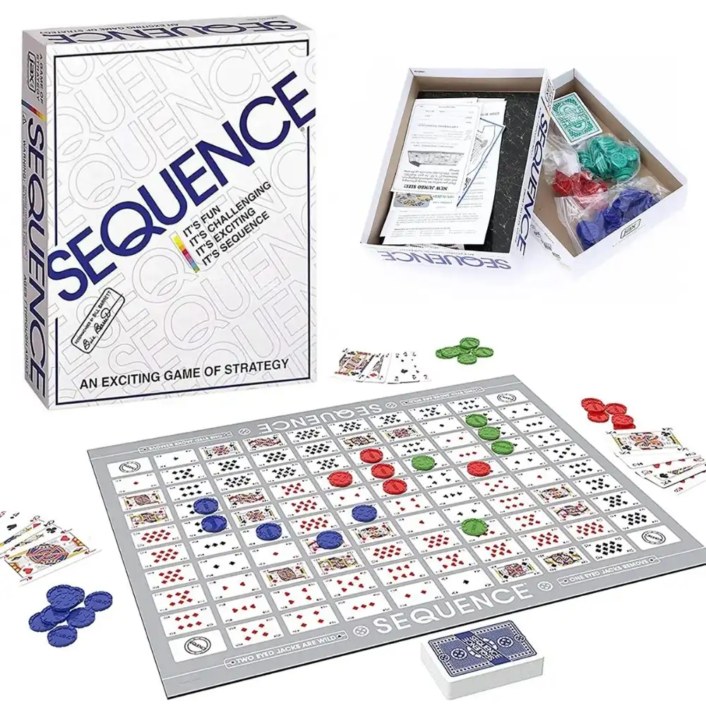 Sequence Board Game With Folding Board, Tokens And Cards Five In A Row Fun For 2 to 12 People
