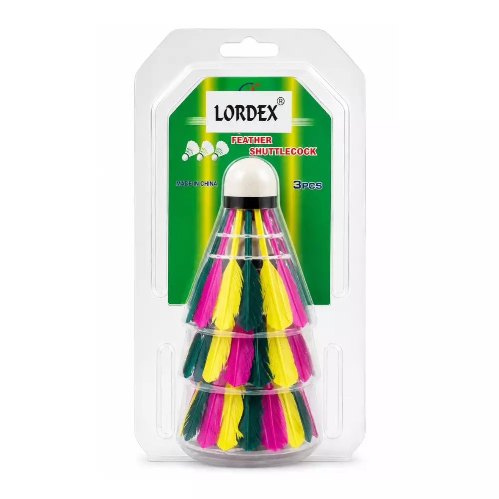 Lordex Multicolored Feather Shuttlecock For Badminton And Racket- 3pcs