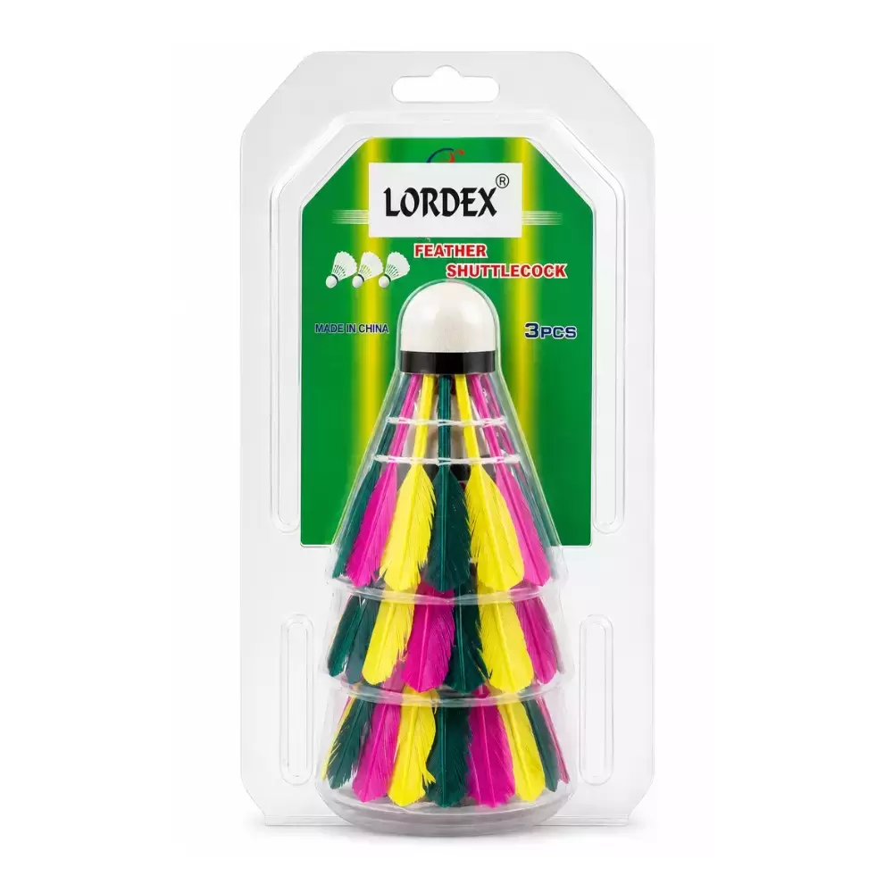 Lordex Multicolored Feather Shuttlecock For Badminton And Racket- 3pcs