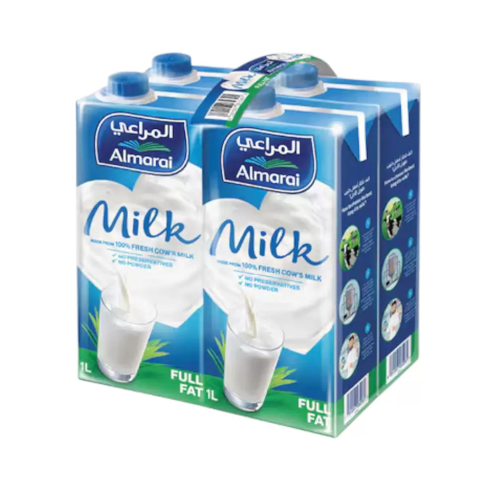 Almarai Full Fat UHT Milk 100percent Fresh Cow Milk- 4X1Ltr (Delivery In Dubai Only)