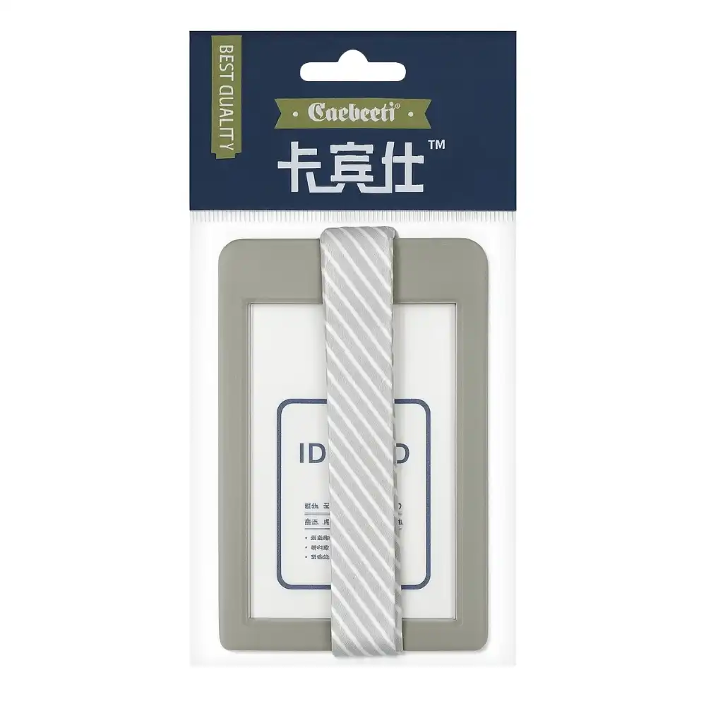 Csarbeeni Name Identity Card Holder With Striped Lanyard- Gray