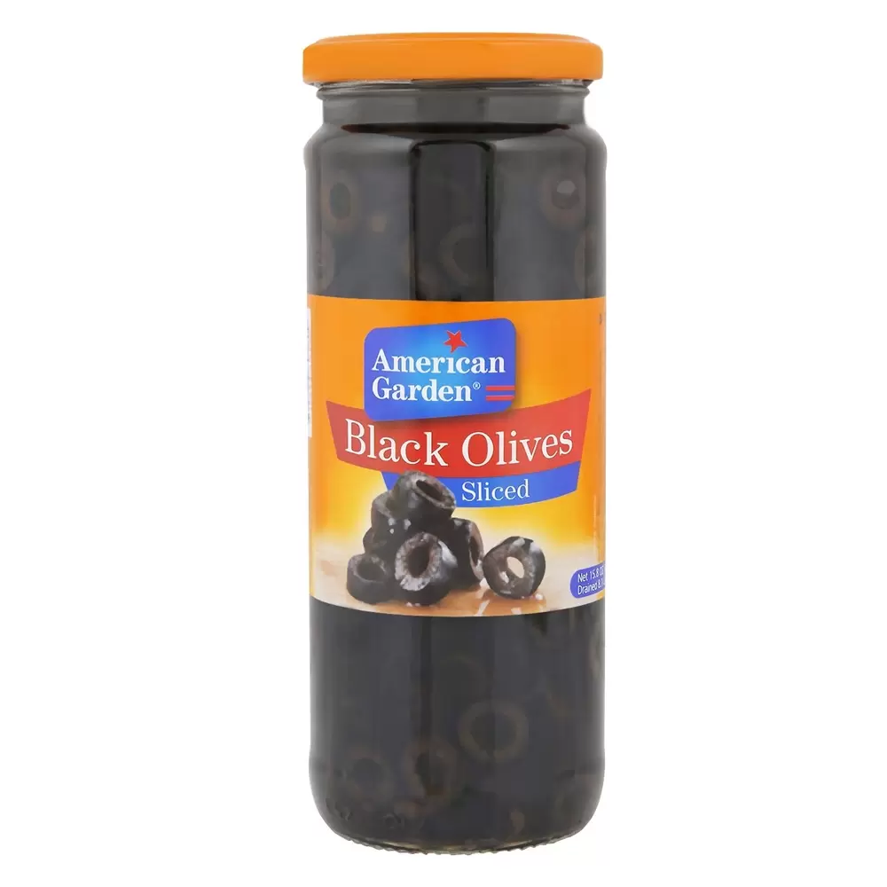 American Garden Black Sliced Olives In Bottle Jar- 450gms