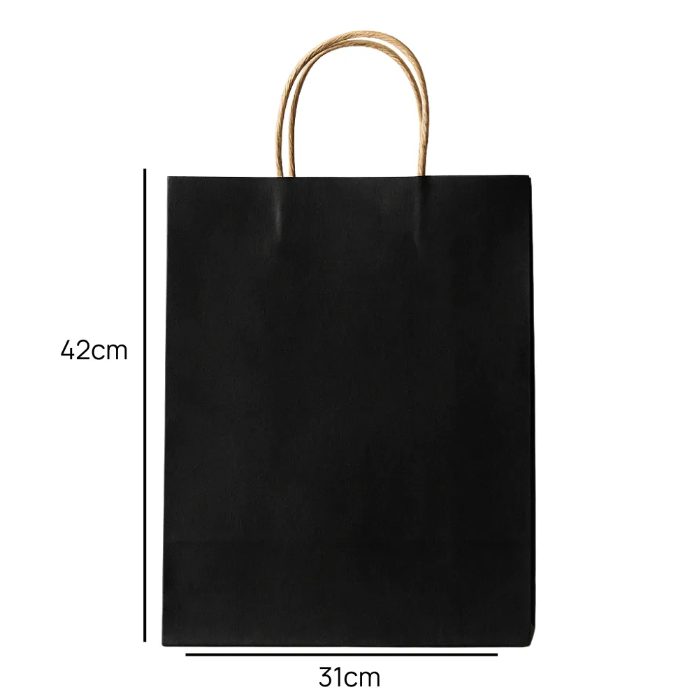 Eco Friendly Black Kraft Gift Paper Bag With Strong Handle- 31X42cm
