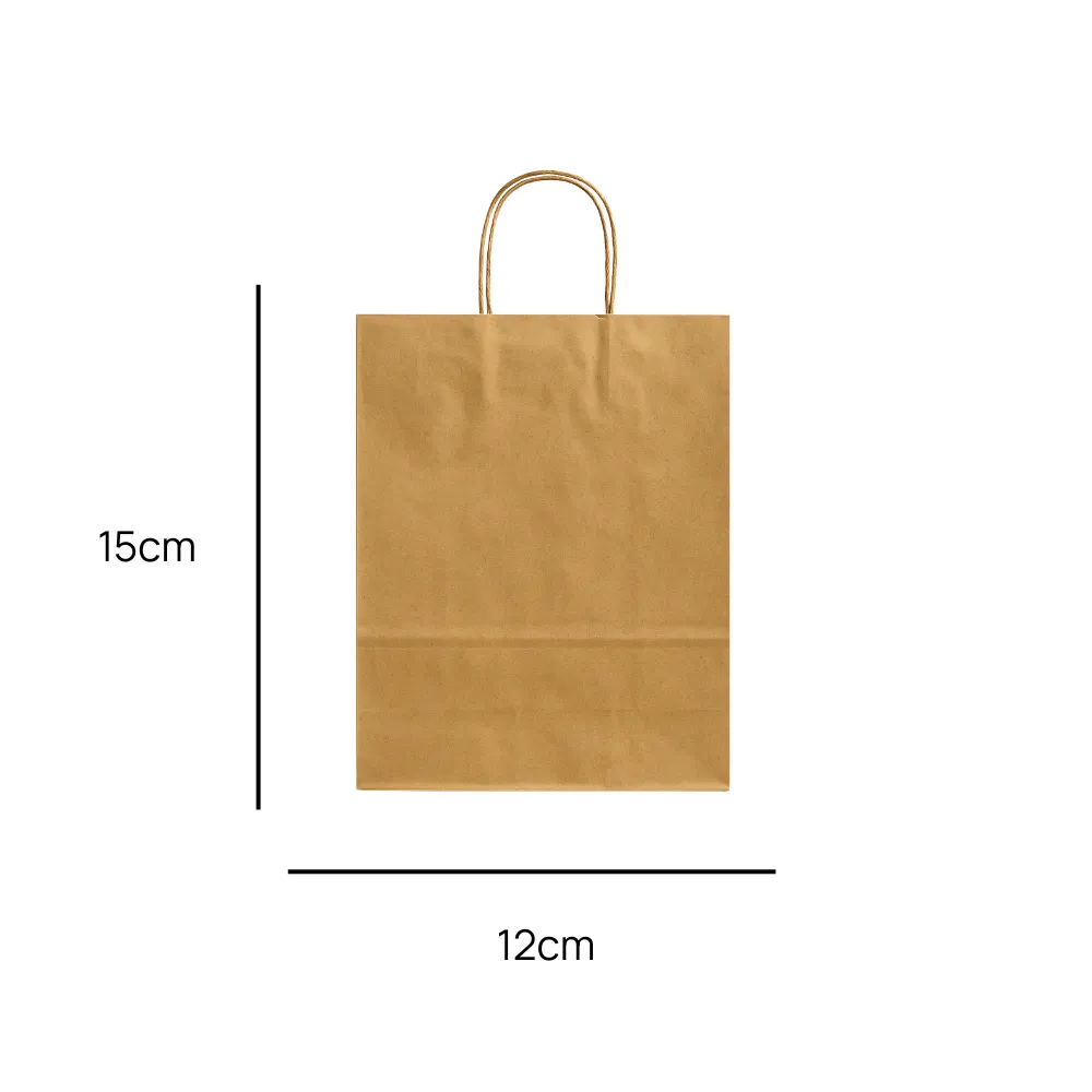 Eco Friendly Brown Kraft Paper Gift Bag With Strong Handle- 12X15cm