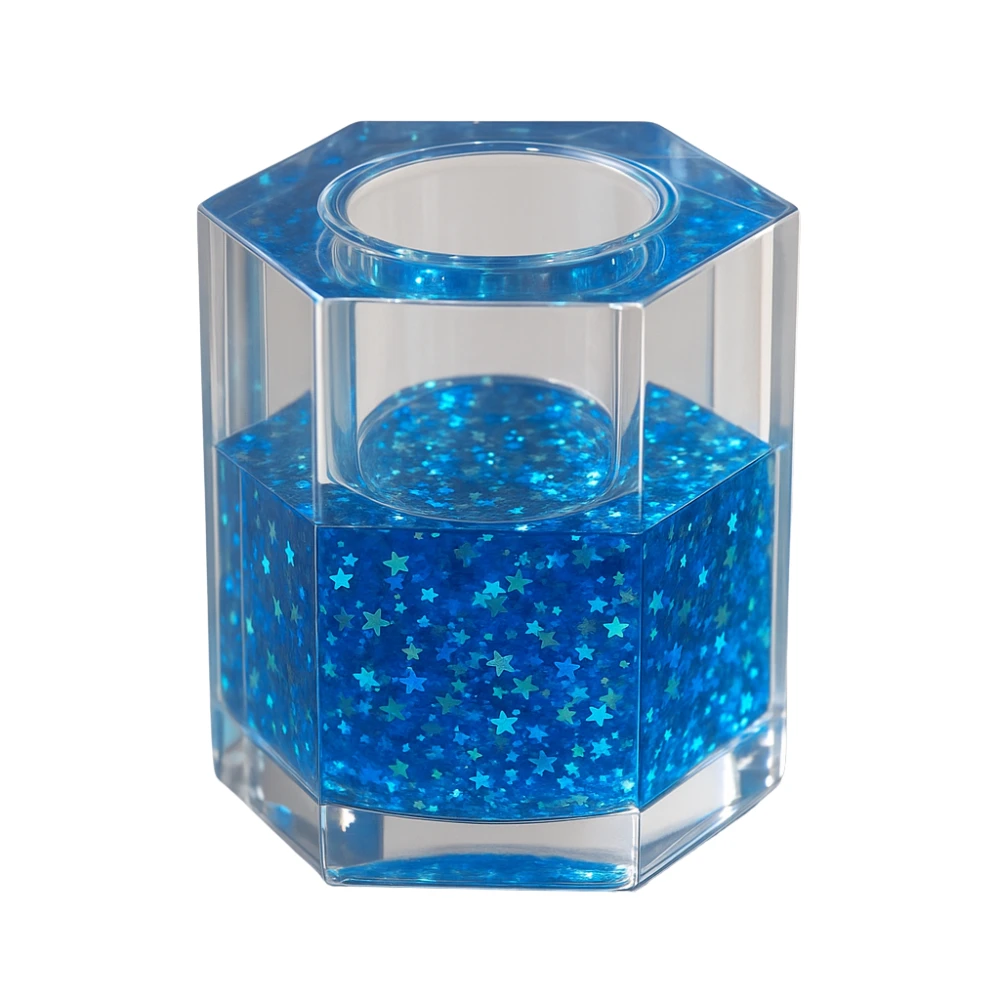 Multipurpose Hexagon Decorated Resin Mould Liquid Filled With Floating Stars- Blue