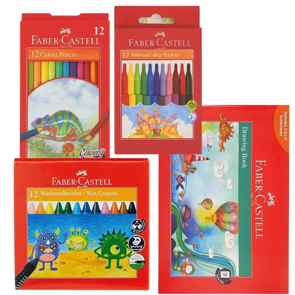 Faber Castell Drawing Kit With Drawing Book, 12 Colour Pencil, 12 Markers And 12 Crayons