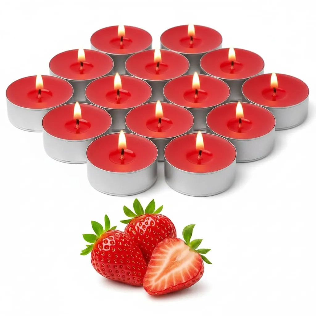 Strawberry Scented Red Tealight Candles Set In Aluminium Cup- 15pcs