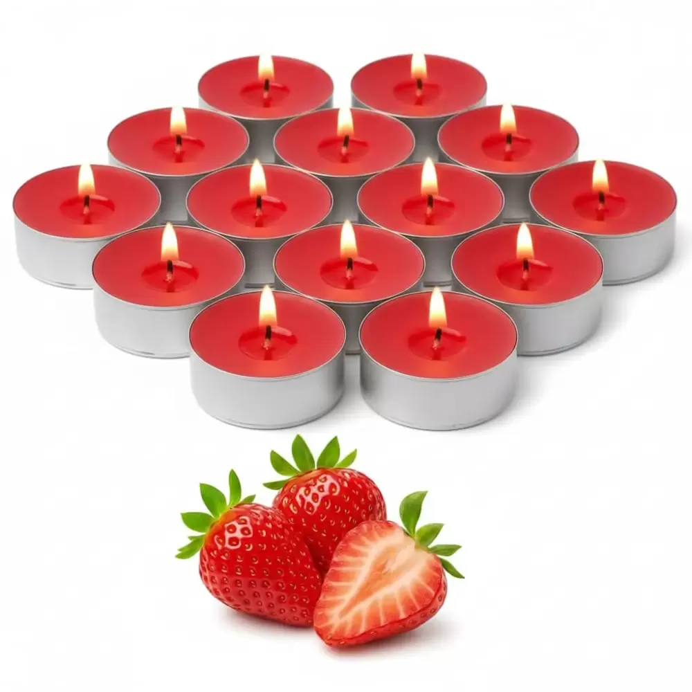 Strawberry Scented Red Tealight Candles Set In Aluminium Cup- 15pcs